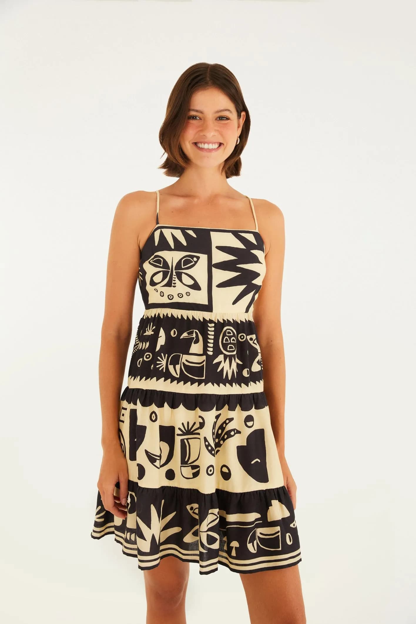 Vestido Curto Estampado Lenço Tropicano