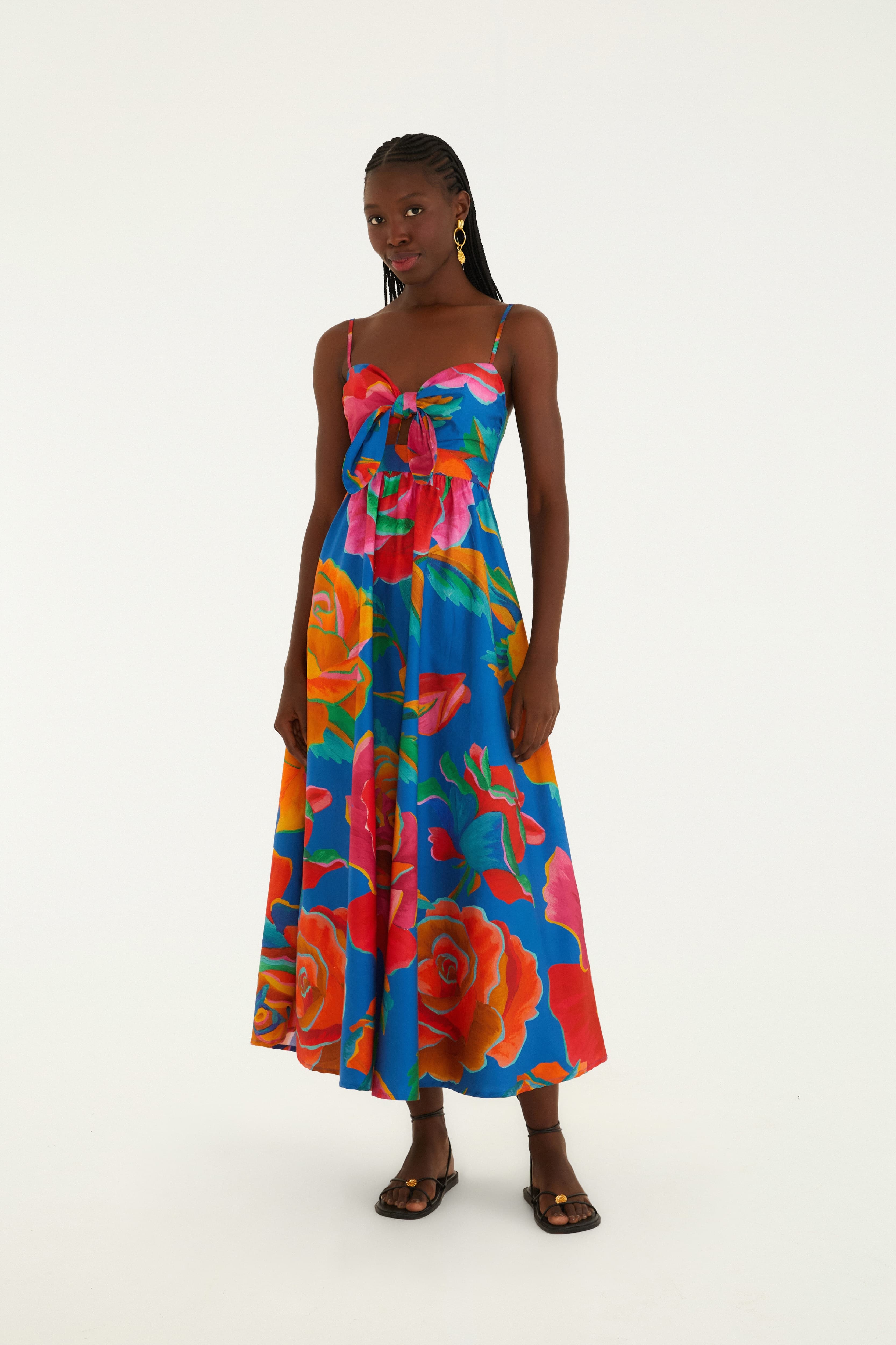 Vestido Marias Estampado Rosas Pintadas